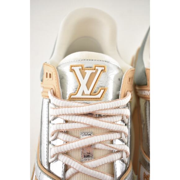 Louis Vuitton Metallic Silver Beige White Low Top Trainer Sneaker UK 9 US 10 11 - Picture 11 of 16